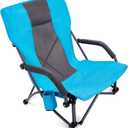 G4Free Low Sling Folding Beach Camping Chairs Compact Concert Lumbar Back Support with Carry Bag Blue, 22.8 inches x 27.5 inches x 31.6 inches