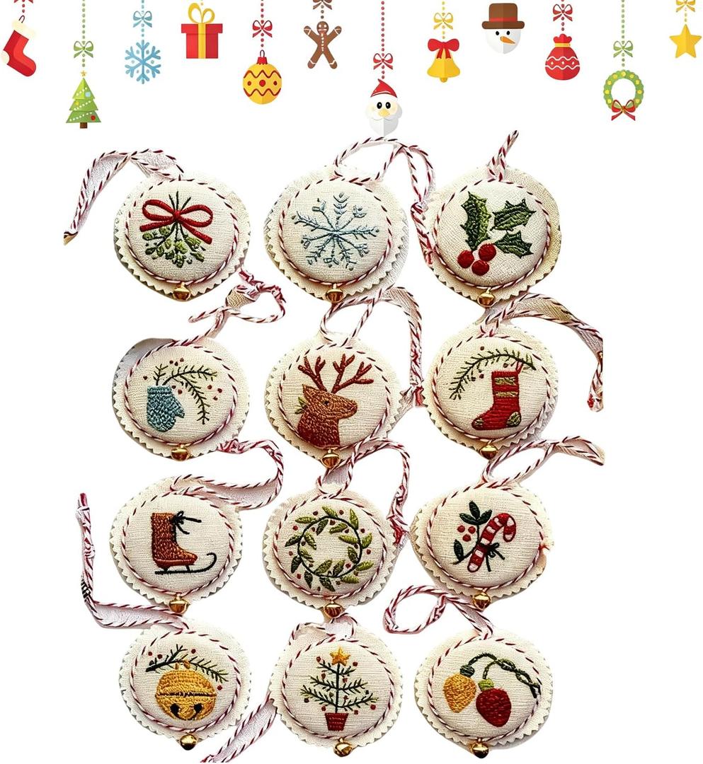 Christmas Embroidery Kit, Embroidery Christmas Ornament Kits,Hand Embroidery Christma Ornaments Kit, Hand Embroidery Ornament Kit for Beginners, Complete Needlepoint Starter Set (Colorful Set)