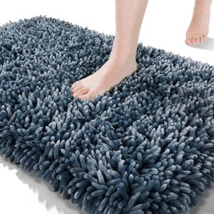Yimobra Bathroom Rug Mat 24 x 17, Soft and Absorbent Water Non Slip Chenille Bath Rug, Machine Washble Quick Dry Bath Mat, Shower Mat Outside Shower, Bathroom Home Decor Accessories, Light Blue