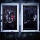 Chanaco Halloween Window Silhouette Decorations Scary Ghost Curtains Courtyard Decor Horror Garage Door Halloween Decoration