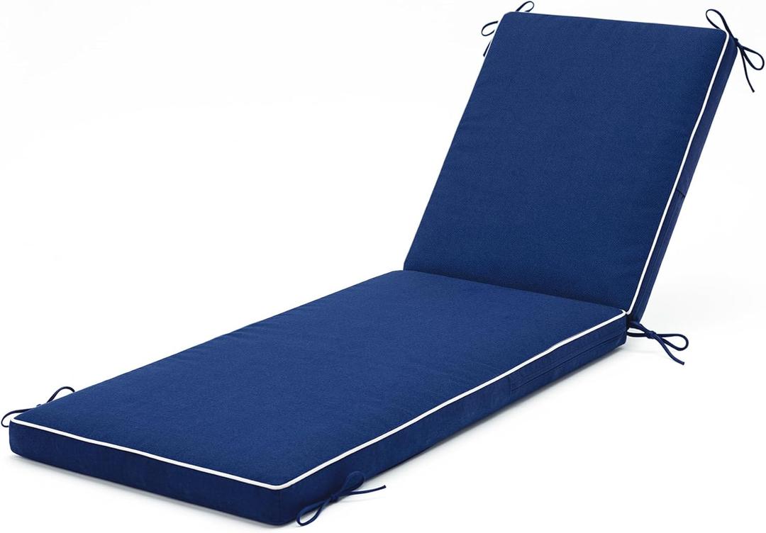 Chaise Lounge Cushion Outdoor, 80"x26"x3" Water-Resistant Navy Blue | Fade-resistant fabric, 30D thickened soft foam, long straps furniture replacement cushions, ideal for pool garden & balcony
