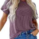 Verdusa Women's Striped Shirt Color Block Crew Neck Babydoll Casual Tops (L)