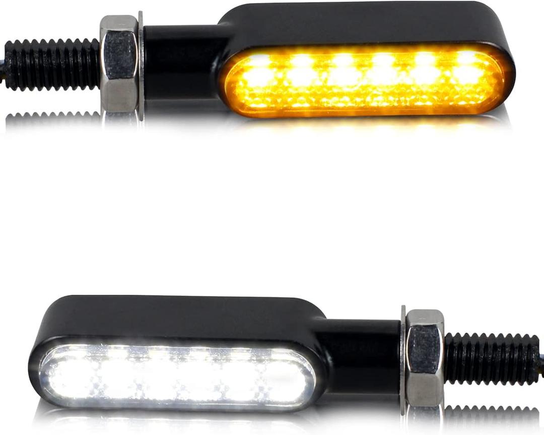 NTHREEAUTO Motorcycle LED Turn Signals Switchback Front Mini Blinkers Indicators Universal Compatible with Harley Honda Yamaha Suzuki Kawasaki Motorbike Scooter Quad Cruiser Off Road Touring - 2Pcs (amber/white)