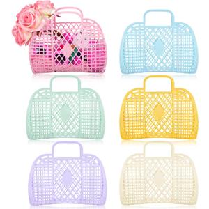 Silkfly 6 Pcs Jelly Tote Bags Plastic Easter Baskets for Egg Hunting Wedding Beach Gifts Purse Bags for Spring Party Favor(Bright Color,Small)