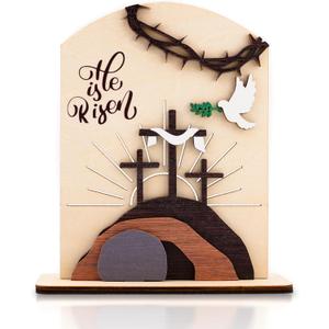 He is Risen Easter Resurrection Decor - Easter Decorations for Home - Empty Tomb Religious Resurrection Set Decoration for Table, Desk, Home