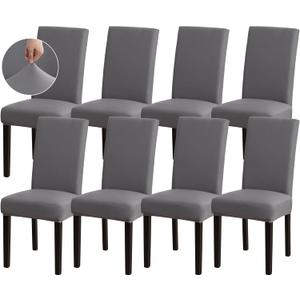Sufdari Dining Chair Covers,Kitchen Chair Cover,Parsons Chair Slipcover,Spandex Chair Protectors for Dining Room Stretch Chairs Cover Set of 8 -Gray