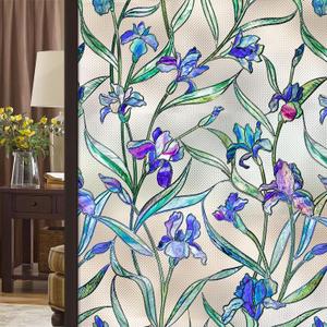 Coavas Window Privacy Film 3D Violet Floral Stained Glass Window Clings Decorative Static Cling Bathroom Frosted Decals Winter Sun Blocking Stickers for Home Door Room Covering 23.6 x 35.4 Inch
