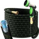 PowerFlow Garden Hose, NON-EXPANDABLE 25 Feet Premium Quality Stainless Steel Metal Water Hose with Durable Fabric Skin, Hose For Commercial, Residential Use, Bonus 10-way Spray Nozzle (25 Ft, Black)