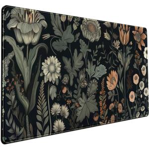 Aesthetic Vintage Dark Flower Plants Wildflowers Large Gaming Mousepad XXL Keyboard Mouse Mat Full Desktop Mat Women Desk Cover Mat for Work Office Home 31.5x15.8 in