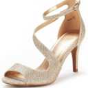 DREAM PAIRS Women's NILE Fashion Stilettos Open Toe Pump Heel Sandals (9.5, Gold Glitter)