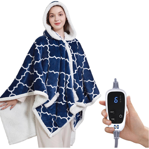 Sealy Wearable Heated Throw Blanket, Flannel & Sherpa Electric Throw Shawl Poncho with Hoodie & Pocket, 6 Heating Levels & 2-10 Hours Auto Shut Off, Machine Washable, 50x60 Inch, Light Blue