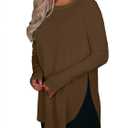 BZB Womens Long Sleeve Tunic Tops Fall Casual Crew Neck Side Split Hi-Low Hem Loose Shirts To Wear With Leggings (Brown, L)