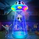[ 3 Colors Changing Light ] 10 Ft Tall Halloween Inflatable UFO Cow Abduction Decorations with Build-in LEDs Halloween Blow Up UFO for Halloween Decoration Outdoor Yard Garden Lawn Holiday Party Decor