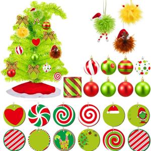 Syhood 1.5ft Tabletop Bendable Christmas Tree 18" Mini Whimsical Small Christmas Lime Green Bent Top Artificial Desktop Xmas Tree with LED Lights and Holiday Ornaments(Lime Green)