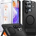 Strong Magnetic for Samsung Galaxy S24 Ultra Case with Screen Protector + Lens Protector, Fit for MagSafe,Mil-Grade Drop Protection, Seamless Stand, Translucent Black
