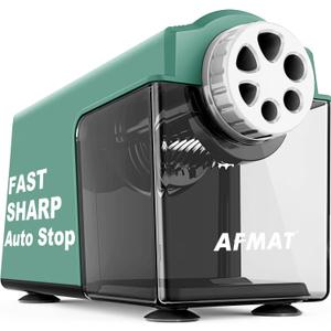 AFMAT Electric Pencil Sharpener for 6-11mm Pencils, 6 Holes, Heavy Duty Pencil Sharpener for Classroom, Auto Stop Pencil Sharpeners Plug in, 10,000+ Sharpenings, Save Colored Pencils, PSX4 (Green)