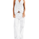 Fisoew Women's Two Piece Denim Set Button Down Backless Tank Top and Wide Leg Jeans 2 Piece Outfit Suits Medium