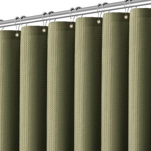 PANGSINNE Khaki Shower Curtain 256GSM Heavy Duty Waffle Woven Bathroom Shower Curtains, Weighted Fabric Shower Curtains for Hotel Spa Luxury Polyester Bath Curtain with 12 Hooks, 72Wx72H