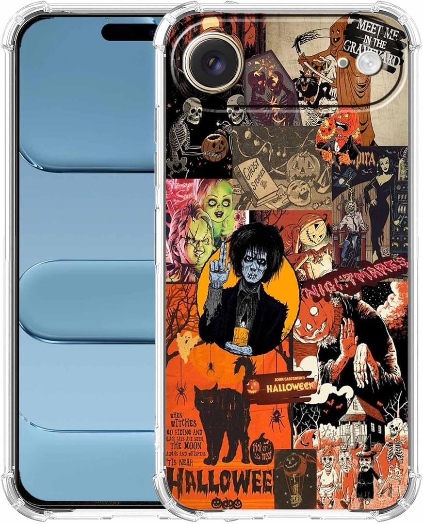 Halloween Pumpkin Case for iPhone Air,Horror Elements Skull Witch Collage,Cool Trendy Soft TPU Bumper Case for iPhone 17 Air