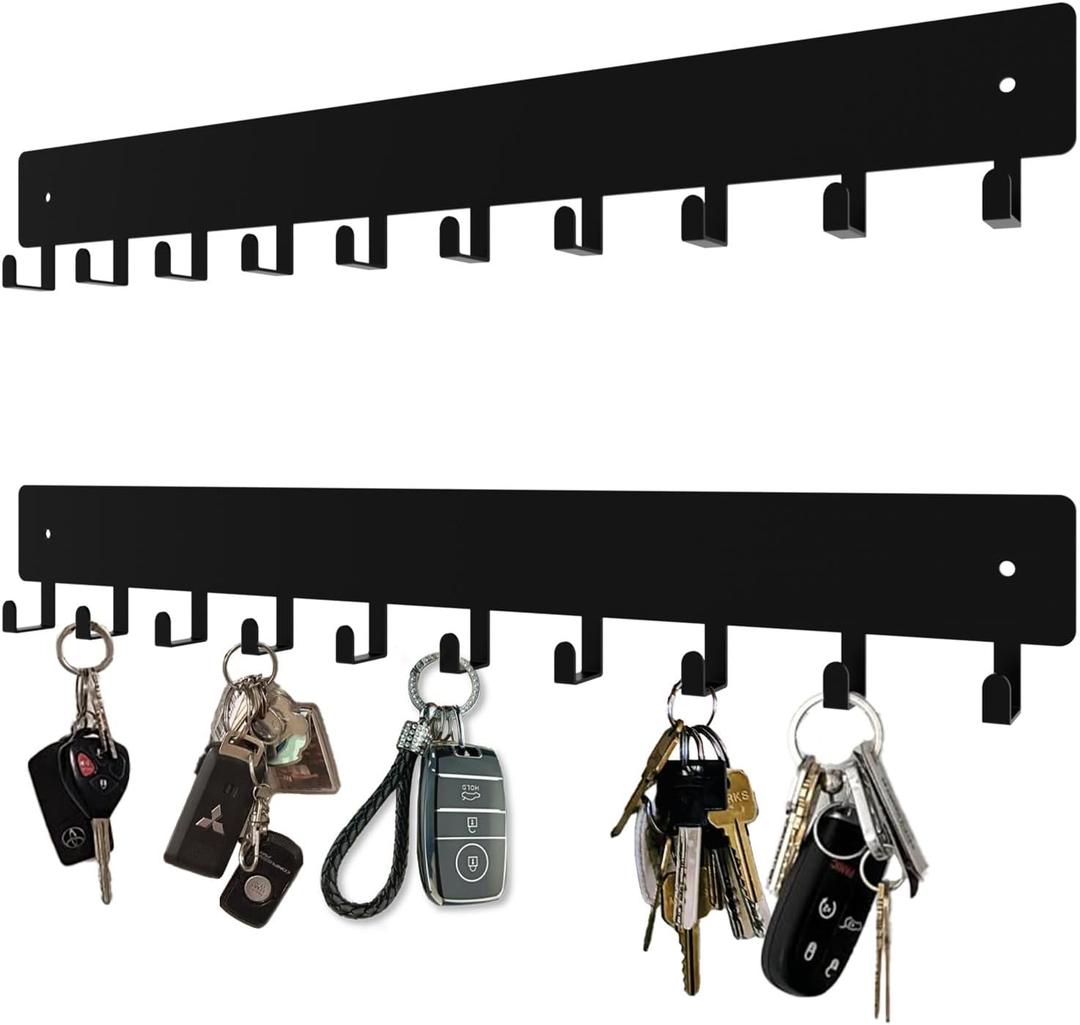 Key Holder for Wall (2 Sets),Black Metal Key Holder Wall MountKey Hooks with 10 Hooks,Suitable for Living Room, Kitchen,and Office (14 Inches)
