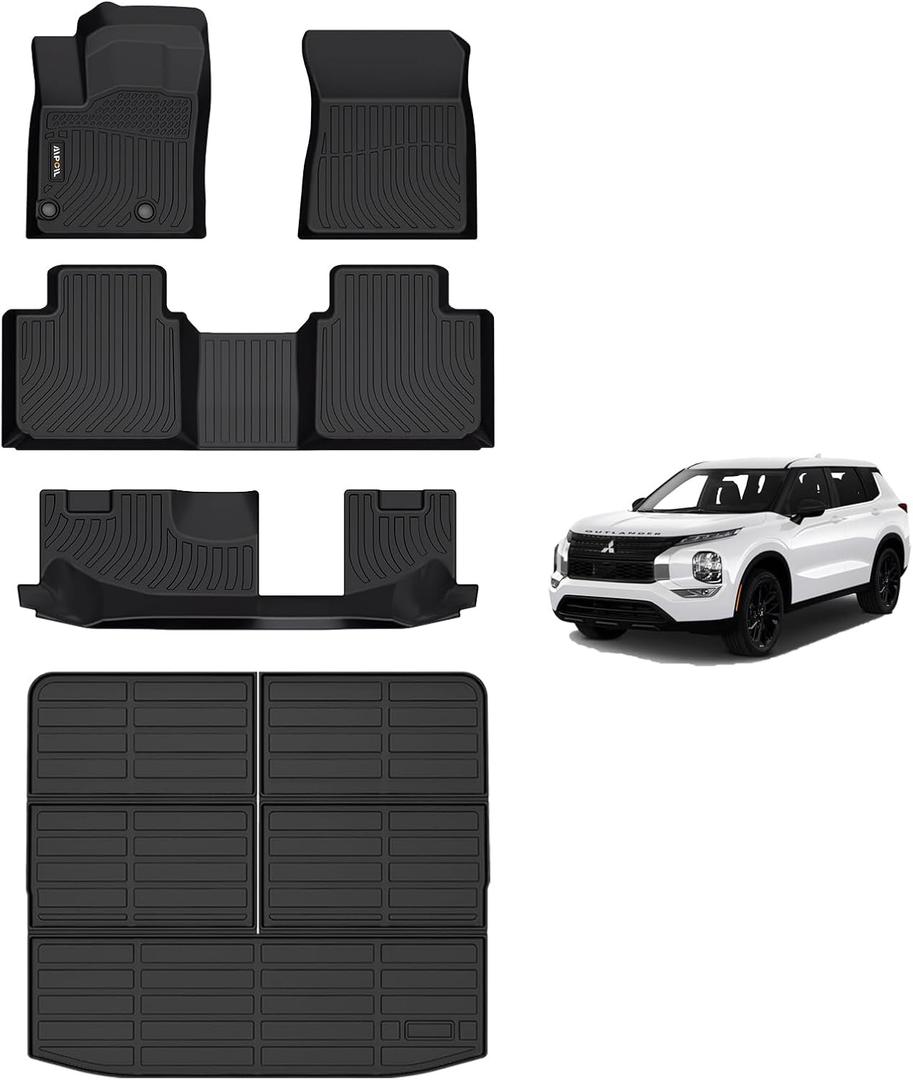 AIPOIL Floor Mats & Cargo Liner Set for Mitsubishi Outlander 2022-2025 (Not for PHEV or Sport Models) | Fits 1st & 2nd & 3rd Row | All Weather Protection Automotive, Black.