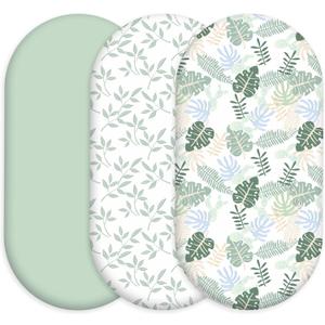 Baby Bassinet Sheets 3 Pack, Fitted Mattress Sheets for Boys & Girls, Ultra Soft Breathable, Universal Compatible with Halo Bassinest Swivel Sleeper(Sage Green, 32x16 Inch)