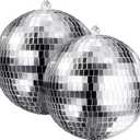 8-Inch Disco Ball 2-Pack Silver Hanging Mirror Ball with String, Reflective Disco Ball Decorations for Weddings, Birthdays, Classrooms, Home, DIY, Indoor & Outdoor Events