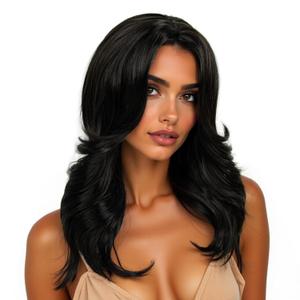R REEWES FASHION Black Wig Long Layered Synthetic Hair Wigs for Women with Bang for Daily Party Use (W6237#2)