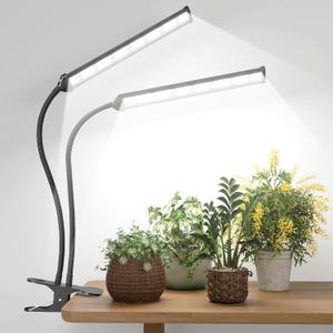GooingTop LED Grow Light, White Full Spectrum Clip Plant Growing Lamp with High Power Red Blue LEDs for Indoor Plants, Dimming & Optional Auto Timer