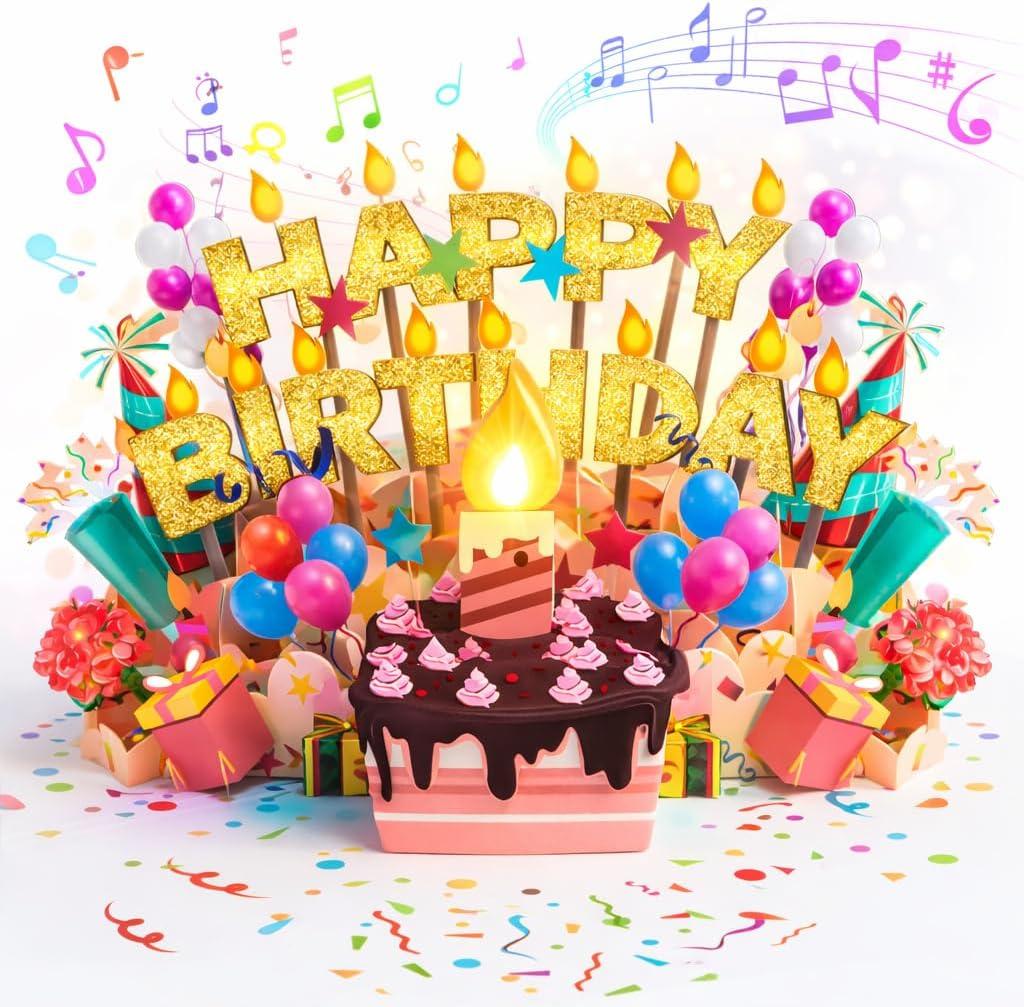 Lupow 3D Pop Up Musical Birthday Cards with Lights & Blowable LED Light Candle  Interactive Singing Happy Postcards Birthday Decorations Greeting Cards Birthday Cards for Women, Men, Mom, Wife, Husband, Boy, Girl