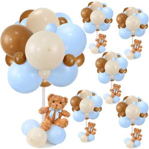 Bear Table Centerpieces for Baby Shower - Set of 6 Blue Bear Balloon Baby Shower Decorations Include Stuffed Bears Balloons Kit with Stand Table Decor for Boy Baby Shower Gender Reveal