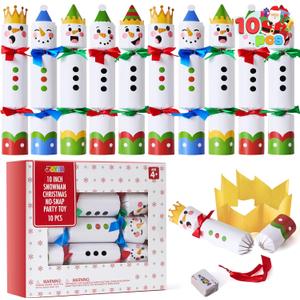 JOYIN 10 Pack Christmas Non-Snap Party Favor, Colorful Snowman Table Favor Includes Party Hat, Jokes & Gifts, Christmas Table Decorations for Holiday Dinner Traditions Party Supplies