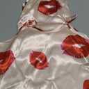 WDIRARA Women's 2 Pieces Lip and Heart Print Sleepwear Bow Cami and Pants Pajama Set (Medium, Beige Red)