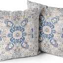 Snycler Grey Blue Boho Style Throw Pillow Cover Set of 2 Ethnic Design Pattern Short Plush Carpet Tribal Pattern Throw Pillow Case 18x18 inch Cushion Cover Home Office Decorative Square (18" x 18" (Pack of 2), Boho-15)