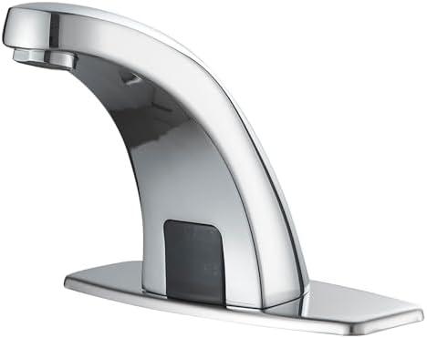 Bathfinesse Touchless Bathroom Sink Faucet Commercial Infrared Motion Sensor, Battery or Plug-in Powered, Hot & Cold Mixer Tap, Hands-Free Faucet with Hole Cover Plate, Chrome