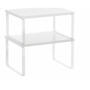 Cabinet Organizer Shelf, Set of 2 Kitchen Counter Shelves, Kitchen Storage, Spice Rack, Stackable, Expandable, Snow White and Matte White