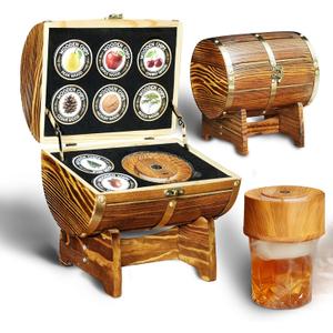 Whiskey Smoker Kit - Electric Cocktail Smoker with Wooden Barrel Case and 8 Flavors Wood Chips, Old Fashioned Smoker Kit Bourbon Gifts for Men