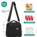 Lunch Bag Women, Double Deck Insulated Lunch Box - Large Capacity 12L with Detachable Divider for Tall Items, Leakproof, Durable & Reusable Cooler Bag For Work Picnic Travel, Quilted Black