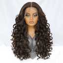 Felek Chocolate Brown Lace Front Wig Synthetic 13x6 Loose Wave HD Transparent Lace Frontal Wigs Pre Plucked Wear and Go Glueless Wigs for Black and White Women 24 inch Long Curly Wig