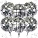 6-Pack 22 Inch Silver 4D Disco Ball Balloons - Decorations for 90s Dancing Queen Party