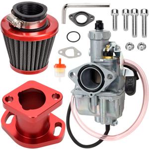 FVRITO Performance VM22 26mm Carburetor Carb for Predator 212cc 196cc Coleman CT200U BT200X Mini Bike KT196 Go Kart GX160 GX200 6.5hp Clone Engine with 38mm Air Filter Intake Manifold Stage 1 Kit Red