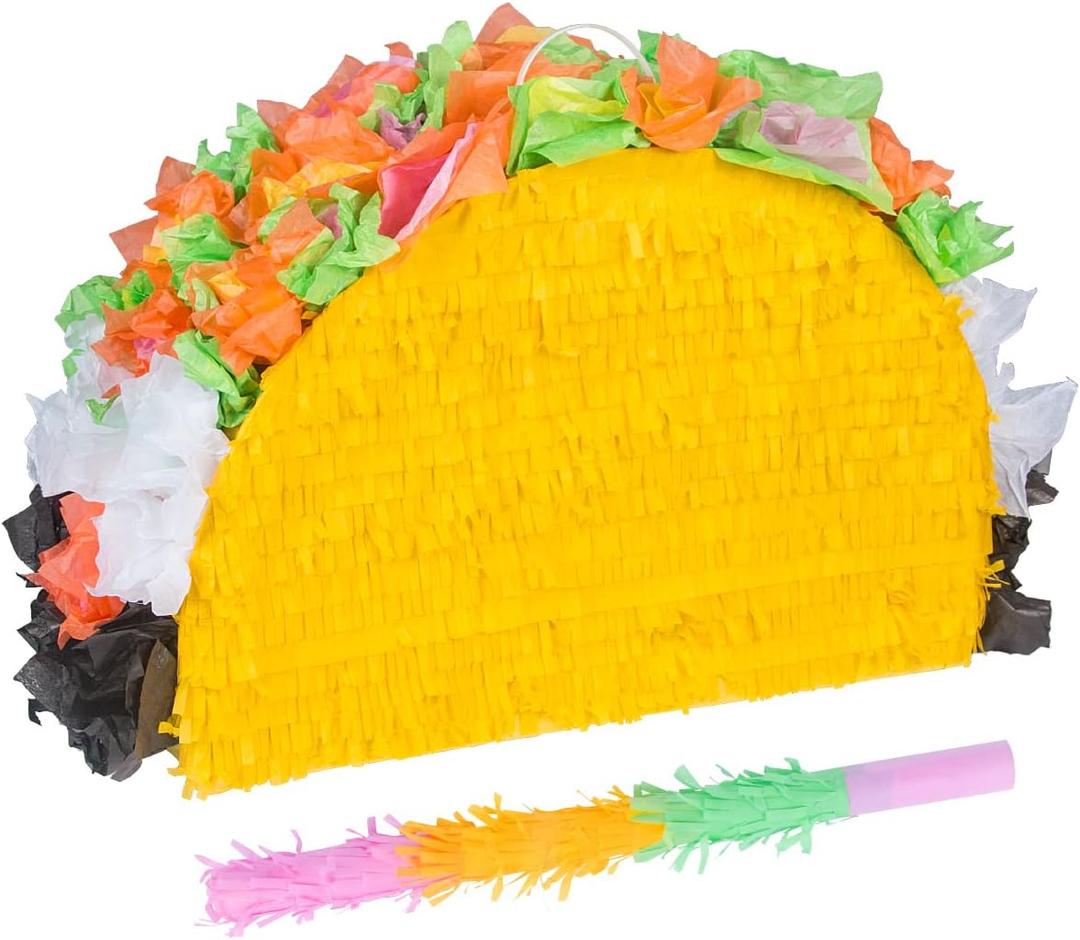 Taco Pinatas -Mexican Pinatas with Bat and Hanging Loop-Taco Pinatas for Fiestas, Cinco de Mayo Decorations, Mexican Themed Party, Girls Kids Taco Bout Parties Festival Birthday Party Favors Supplies