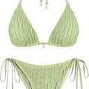 ZAFUL Textured Halter Bikini for Women 2 Piece Triangle Bikini Sets Sexy High Cut Bathing Suit Side Tie Swimsuits L