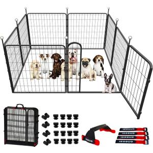 Portable Dog Crates & Playpen, 32'' Metal Pet Pen for Small/Medium Dogs, Easy-Carry Straps, Ideal for Indoor/Outdoor, Camping, RV, Yard (One Door)