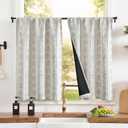jinchan 95% Blackout Boho Kitchen Curtains 36 Inches Cafe Tier Curtains Bohemian Small Drapes for Bedroom RV Basement Half Window Room Darkening Thermal Insulated 2 Panels Blue on Beige