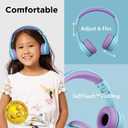 LilGadgets Connect+ Foldable Headphones, Adjustable Fit Soft Touch Padding for Kids with Mic, Volume-Limited & Noise Reduction On-Ear Wired Headset for School with SharePort - Blue/Purple, Ages 3-14