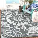 Ileading Outdoor Plastic Straw Rug 5x8ft Funny Floral Style Reversible Patio Area Rugs Waterproof Non Shedding Portable Carpets for Rv Outside Deck Pool Beach Picnic Camping (Grey)