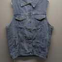 Perbai Women's Oversized Denim Vest Distressed Mid Long Sleeveless Jean Jacket Waistcoat with Pockets (Lightblue)