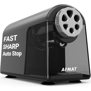 AFMAT PSX2 Electric Pencil Sharpener for Classroom, 6 Holes, Heavy Duty Pencil Sharpener for 6-11mm Pencils, Auto Stop, Save Pencils, School Teacher Must Have Pencil Sharpeners Plug in, Gray