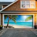 7x16 FT Tropical Beach Garage Door Banner - Palm Tree & Ocean Art, Large Indoor Outdoor Cover,Summer Vacation Decor for Home,Yard, Pool Party